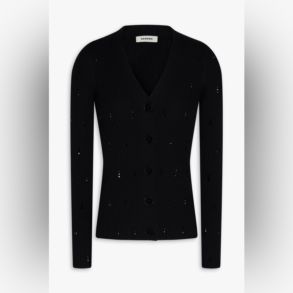 Sandro Embellished Ribbed-Knit Cardigan Size Xs